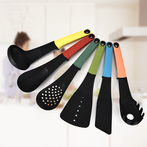 Heat Resistant Black Kitchen Cooking Tools 6 Pieces Standing Handle Nylon Kitchen Cooking <b>Utensils</b> Set with Holder - Product Image 3