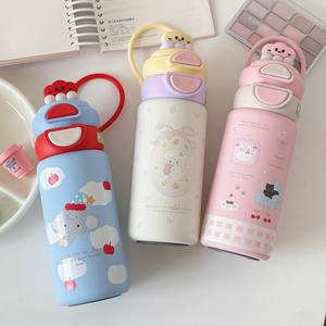 กระติกน้ำเก็บอุณหภูมิแบบน่ารักสำหรับเด็กผู้หญิง ขนาด 500 มล. ขวดน้ำพกพาพร้อมหลอดดูด ของขวัญสำหรับนักเรียนและเด็กๆ สำหรับกลับไปโรงเรียน - Product Image 1