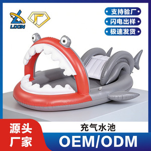Piscine gonflable avec toboggan en forme de requin, équipement de jeu extérieur en PVC pour enfants, usage domestique - Product Image 5
