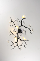 Plafonnier en céramique noir à motif floral, design rustique en forme de branche d'arbre avec abat-jour floraux
