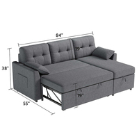 Sofá Cama Moderno Pequeño Extraíble en Forma de L de Tela con Almacenamiento para Sala de Estar
