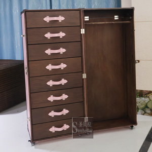 <span class=keywords><strong>Armario</strong></span> Plegable de Madera Maciza y Cuero Personalizado, de Lujo, Color Rosa, Portátil, para Exhibición, para Dormitorio de Hotel, Moderno - Product Image 2