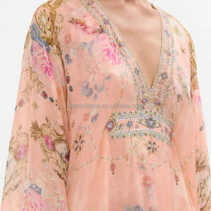 بيع بالجملة عالية الجودة OEM/ODM المصنع جودة عالية مخصصة قسط V-Neck الطباعة دبي قفطان مغربي فستان طويل فستان للنساء - Product Image 3