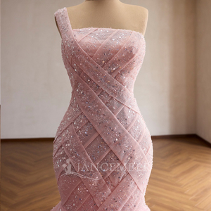 Vestido de Noche Jancember Rsm261057, Color Rosa Bebé, Estilo Sirena, con Lentejuelas y Pliegues, Corsé Cruzado, Tul en Capas - Product Image 3