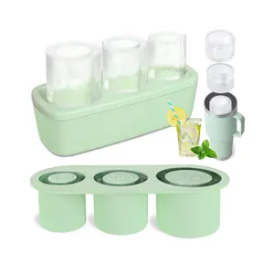 Easy Fill Release 3 Sizes Silicone Circle Ice Mold With Lid Bin Silicone Ice Cube Tray For Stanley Cup