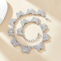 Collier ras du cou papillon en strass glacé, bijoux fantaisie en alliage de zinc doré et argenté