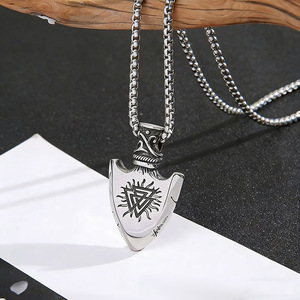 yunnique Viking Rune <b>Titanium</b> Steel Pendant Shield Shape Geometric Design Unisex Necklace Gift - Product Image 4