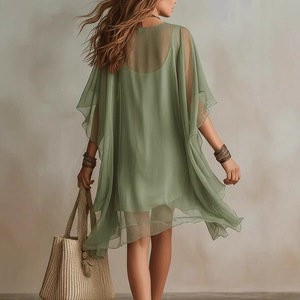 Abito Formale <span class=keywords><strong>da</strong></span> <span class=keywords><strong>Donna</strong></span> Primavera 2026, Stile Bohemien, Scollo a V, in Chiffon, Due Pezzi, Linea ad A, Vestibilità Ampia, Maniche a Pipistrello, <span class=keywords><strong>Taglie</strong></span> <span class=keywords><strong>Forti</strong></span> - Product Image 2