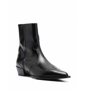 Flangesio <span class=keywords><strong>chelsea</strong></span> botte bouts pointus et talons épais en cuir verni noir mode bottes Sexy pour femmes bottes de motard en cuir - Product Image 4