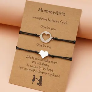In Stock Adjustable Black Rope Bracelet Heart Shaped Charm Bracelets Jewelry Card Bracelet For Mom Mother Gift