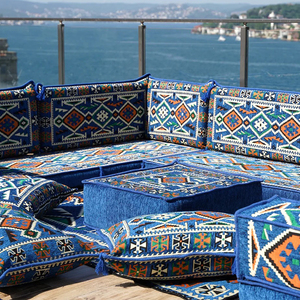 Ensemble Canapé Modulable en Tissu Bleu Majlis Arabe en U, Style <span class=keywords><strong>Marocain</strong></span>, <span class=keywords><strong>pour</strong></span> <span class=keywords><strong>Salon</strong></span>, Hôtels et Centres Commerciaux - Product Image 2