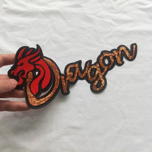 Vendita all'ingrosso di toppe ecologiche personalizzate ricamate <span class=keywords><strong>nome</strong></span> della squadra di Club e paillettes con lettera di drago animale su ferro per abbigliamento - Product Image 3