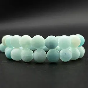 Natural Matte Gemstone Round Loose Beads A Grade Blue Amazonite Energy Stone Beaded For Jewelry Making Bracelet Necklace