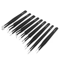 Pince à épiler antistatique en acier inoxydable, 9 en 1 Esd inclinée sur mesure noire pour outils de réparation d'ordinateur et de réparation Mobile