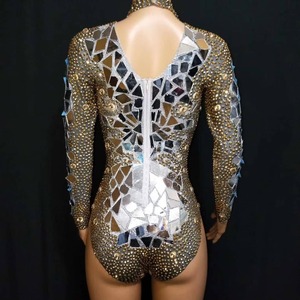 Nouveau argent <span class=keywords><strong>or</strong></span> miroir justaucorps danse Costumes luxe Club scène Cosplay enfants Sexy discothèque robe ensembles latins faits Spandex - Product Image 5