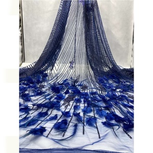 Factory wholesale colorful peacock feathers luxury mesh lace dress fabric flower 3d beaded embroidered lace fabric