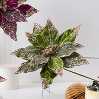 Poinsettia artificielle en velours à bordure dorée scintillante de 30 cm, nouvelle fleur étoile de Noël 2026 pour la décoration de l'arbre de Noël, de la table et de la maison