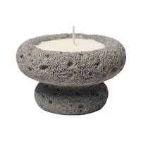 Pot en béton à double niveau, personnalisé en usine, à texture rugueuse poreuse volcanique, avec pied, pour bougies en cire de soja DIY, en gros, plusieurs tons terre