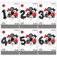 Décoration de fête d'anniversaire sur le thème des voitures de course, ensemble de ballons noirs et blancs en forme de roue de voiture, ensemble de numéros de piste de course 0-9, décoration pour fête d'anniversaire de 1 an