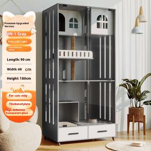 Práctica casa Jaula de madera para gatos <span class=keywords><strong>con</strong></span> cajones y ruedas Hábitat confiable <span class=keywords><strong>con</strong></span> agujeros de arco para el alojamiento de <span class=keywords><strong>mascotas</strong></span> en el hogar - Product Image 2