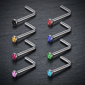 Gaby - Piercing de Nariz en Forma de L de Acero Inoxidable 316L con Zirconia Vintage, Joyería Corporal Unisex para Regalo de Boda, Compromiso o Fiesta - Product Image 3