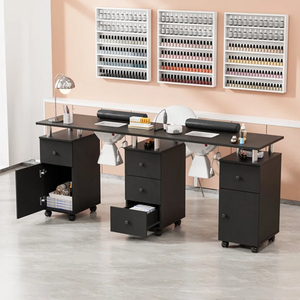 Double Manicure Table With 2 Electric Dust Collectors and Wrist Rest &amp; Drawers &amp; Cabinets &amp; Open Spaces <strong>Nail</strong> <strong>Tech</strong> <strong>Desk</strong> - Product Image 2