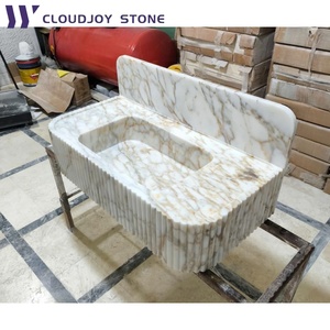 Évier de salle de bain mural moderne en marbre doré Calacata Meuble-lavabo pour maquillage Évier de cuisine pour la maison pour la main - Product Image 2