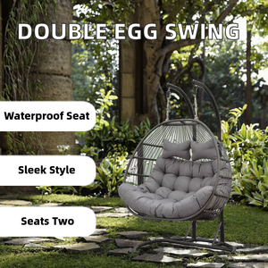 Silla Colgante Doble de Mimbre Sintético Danlong Moderna con Soporte - Cojines Impermeables para Hoteles y Parques, Muebles de Exterior - Product Image 2