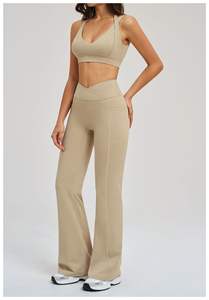 Ensemble de fitness pour femmes, soutien-gorge de yoga, pantalon évasé taille haute, taille plus, vêtements de sport, spandex/nylon, tenue élégante pour l'entraînement au yoga - Product Image 4