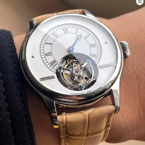 Merkur 100% Tourbillon Men's High Frequency 28800 Sapphire Leather Strap Sport <b>Mechanical</b> <b>Watch</b> Stainless Steel Case 20m Water - Product Image 2