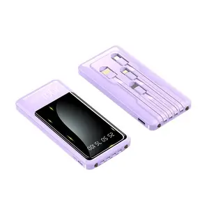 10000mAh 쿨 타이드 4 in1 마이크로 USB TYPE C 케이블과 휴대용 대형 디스플레이 전원 은행 배터리