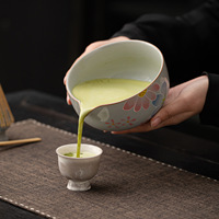 Ensemble de bol à matcha en céramique de style rétro Dehua, peint à la main, motif floral, grand format, avec support pour fouet à matcha, bol à thé, support pour fouet, pour la préparation du thé