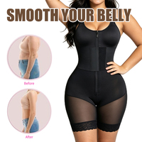 En gros Body gainant en nylon pour femme, mi-cuisse, avec fermeture éclair frontale, contrôle du ventre, maintien moyen, antibactérien et respirant