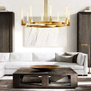 60" Large Luxury Hotel Lobby Brass Chandelier <b>Light</b> Living Room Villa Antique Brass Copper Retro American Big Round Chandelier - Product Image 3