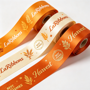 Customised Gold Foil Satin <b>Ribbon</b> Glitter Hot Stamp Logo Spool Type for Harvest Gifts Decoration 10 Yards Roll - Product Image 3