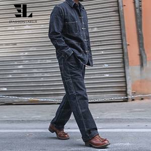 LARSUR Pantalon de menuisier en denim rayé indigo personnalisé en usine en détresse Délavé <span class=keywords><strong>Jean</strong></span> automobile Wabash Railway Railroad pour hommes - Product Image 4