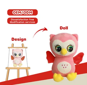 Kustom boneka hewan Pink burung hantu lembut mainan bordir mata mainan mewah hadiah untuk anak-anak