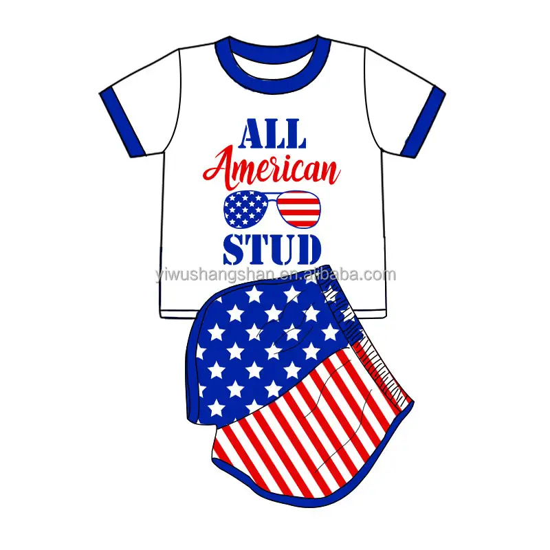 Nieuwkomers Kinderen Jongens Zomer Kleding Met Korte Mouwen 4e July American Design Baby Unisex Outfits