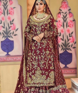 2019 Stylish Beautiful Indian & Pakistani Straight Kurta with Flared Gharara Heavy Zardozi Embroidery for <b>Wedding</b> Dress - Product Image 6