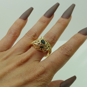 Bague ouverte <span class=keywords><strong>de</strong></span> luxe Hiphop 18K plaquée <span class=keywords><strong>or</strong></span>, anneau réglable en Zircon et léopard - Product Image 4