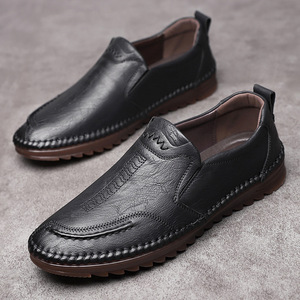 Mocasines de Cuero para Hombre, Estilo Slip-On, Punta Redonda, Forro de Malla, Suela de Goma, Zapatos Casuales para Todas las Temporadas - Product Image 1