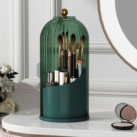 Organisateur de maquillage anti-poussière en forme de cage à oiseaux, boîte de rangement de cosmétiques de bureau pour pinceaux, stylos, support rotatif à 360 degrés