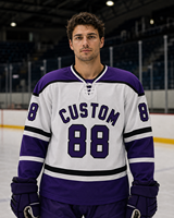 Maillot de hockey à impression intégrale par sublimation, design original de créateur, personnalisable avec le nom des athlètes, pour événements, clubs, équipes, entraînement et pratique.