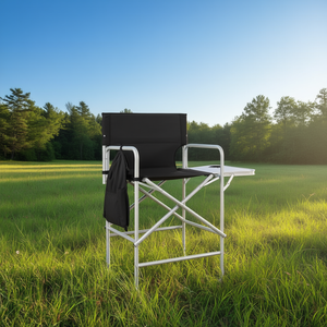 Chaise de Réalisateur, Cadre en Fer Blanc Argenté, Tissu Noir, 103x60x499cm, Capacité 120kg, avec Sac de Transport, Utilisation en Extérieur, Camping, Jardin - Product Image 2