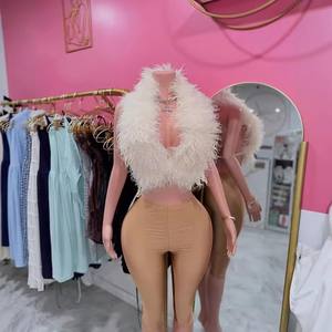 Sahte kürk giyim güz kış 2 parça Set eşofman kürk kırpma üst ve parlak şort rahat iki parçalı pantolon seti - Product Image 3