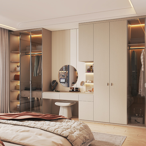 Современный шкаф-купе на заказ с туалетным столиком, деревянный, оптом от производителя для спальни - Product Image 1