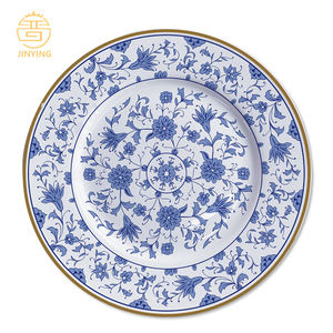 Juego de Platos Elegantes JINYING con Diseño Floral Azul, Incrustaciones Doradas, <span class=keywords><strong>Vajilla</strong></span> de Cerámica de Alta Calidad, <span class=keywords><strong>Vajilla</strong></span> Azul <span class=keywords><strong>y</strong></span> <span class=keywords><strong>Blanca</strong></span> para Bodas - Product Image 5