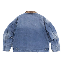 Jaket Kerja Detroit Vintage PU Collar Faded Wash Destroyed Custom Riding Pria PU Puffer Varsity Hip Hop Berpemanas Tahan Angin
