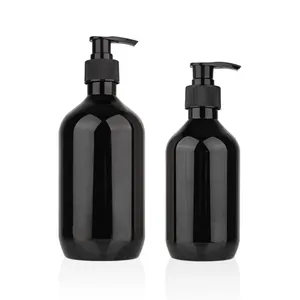 Botol sampo pompa mewah botol plastik kemasan perawatan kulit kustom cetak layar hitam pengiriman cepat 250ml 300ml 500ml 1L