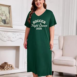 Camicia da <span class=keywords><strong>Notte</strong></span> a Tema Calcio Femminile, Taglia Grande, Oversize, Scollo a V, Manica Corta, Lunghezza Media, Abbigliamento Casual da <span class=keywords><strong>Notte</strong></span> per Signore - Product Image 2